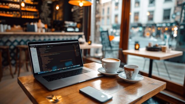 remote coding with smartphone in a cafe