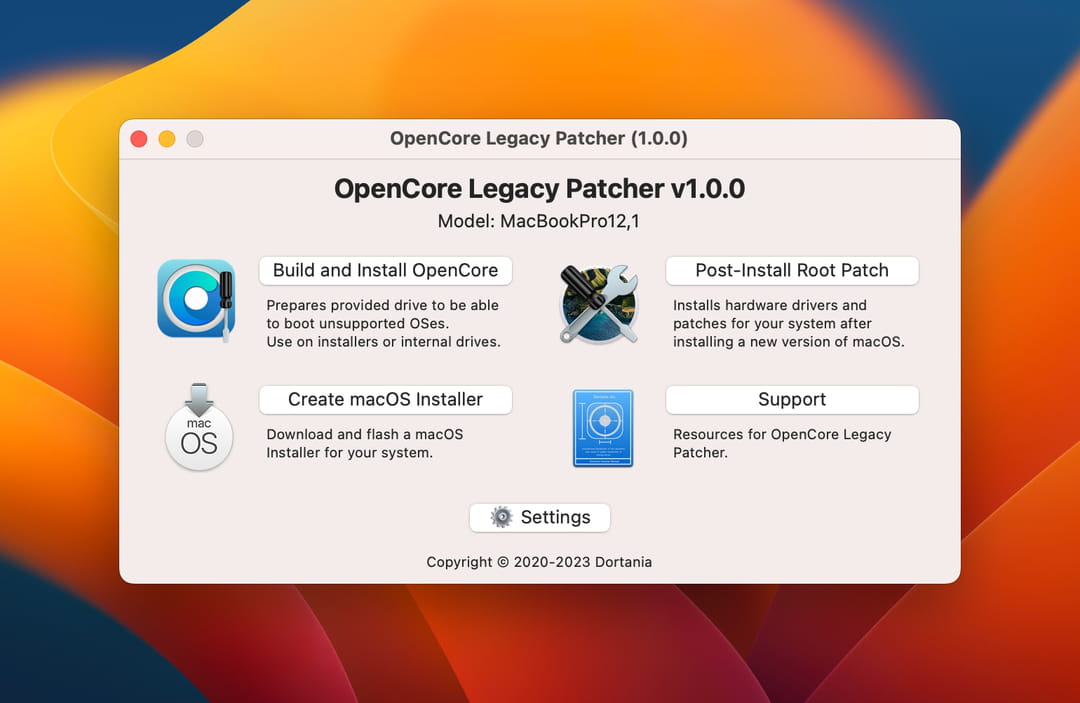 Giao diện OpenCore Legacy Patcher